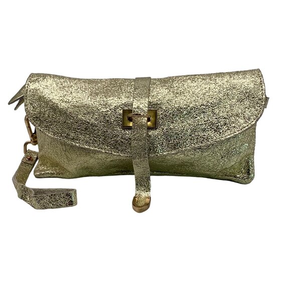 Street Level Gold Leather Convertible Crossbody Bag - Picture 1 of 11